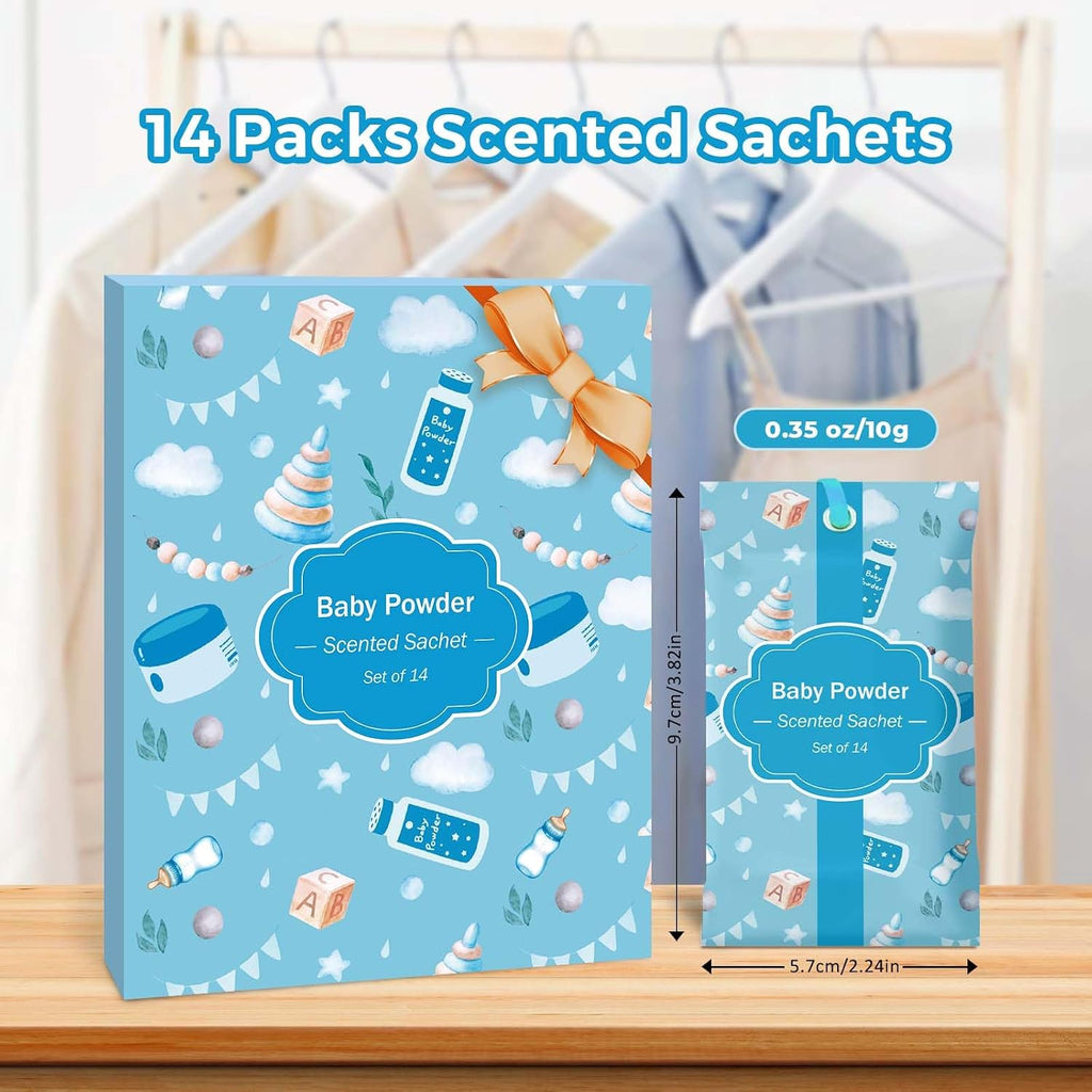 SCENTORINI Scented Sachets for Drawer and Closet, Baby Powder Scent 14 Pack
