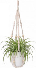 Macrame Plant Hanger Indoor, 23" No Tassel Hanging Plant Holder, Sturdy Flower Pot Holder with 2 Hooks - Ivory (Pot NOT Included)