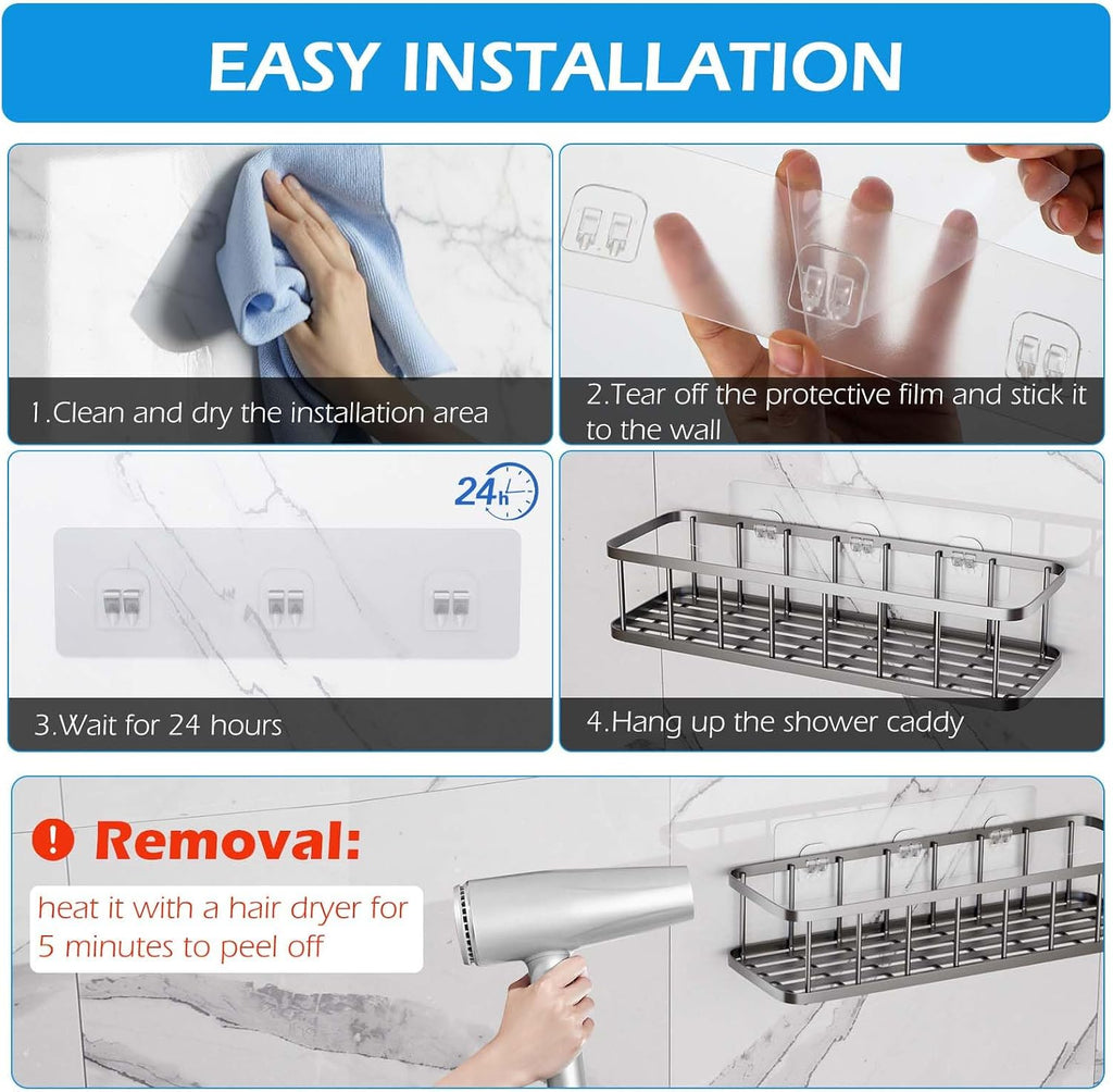 12 Pack Shower Caddy Adhesive Replacement, Shower Adhesive Strips, Strong Adhesive Hooks, Waterproof Sticker, No Drilling, for Bathroom Shelf and Kitchen Racks