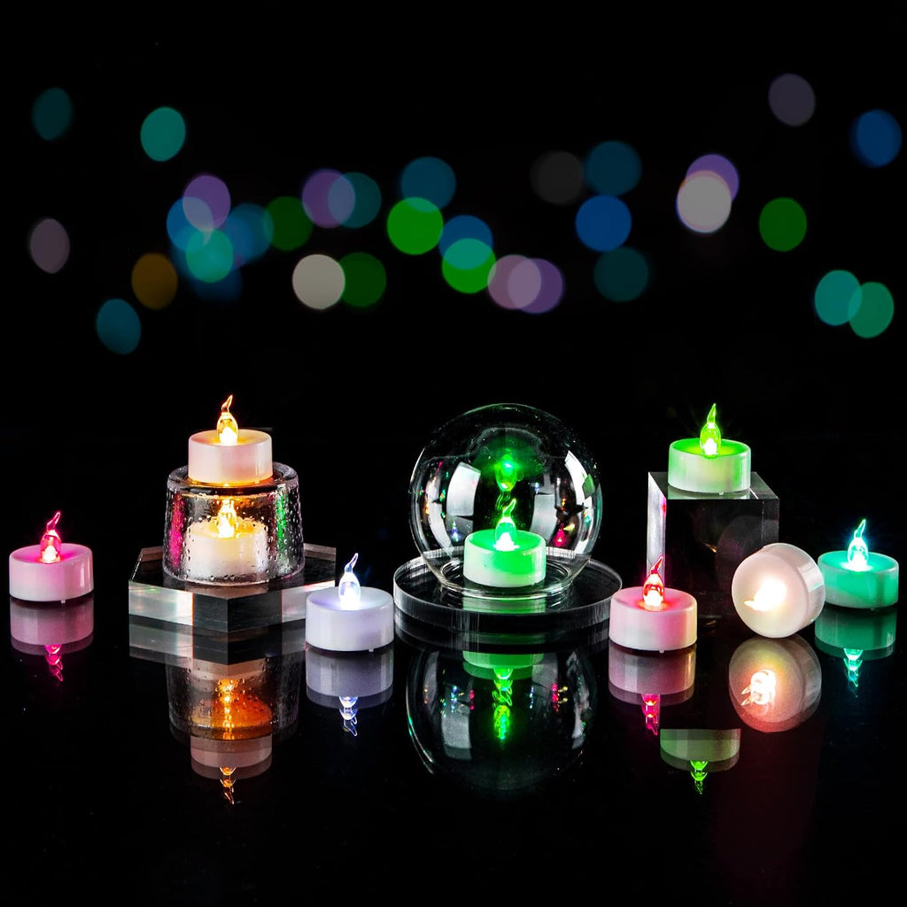 24 Pack Battery Operated Color Changing Tea Lights, White Base
