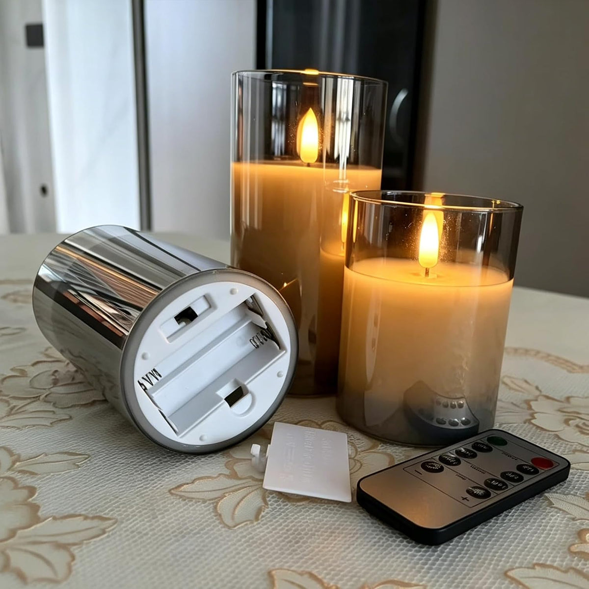 Flameless Glass Candles with Remote, Realistic Wax LED Pillar Candles JL-C3