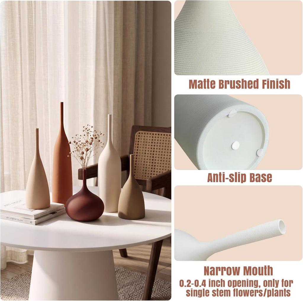 Ceramic Vases, 15.35 Inch Tall Modern Boho Vases, Matte Minimalist Decorative Vases for Home Decor, Centerpiece, Living Room, Bookshelf and Entryway Table, Matte Pearl
