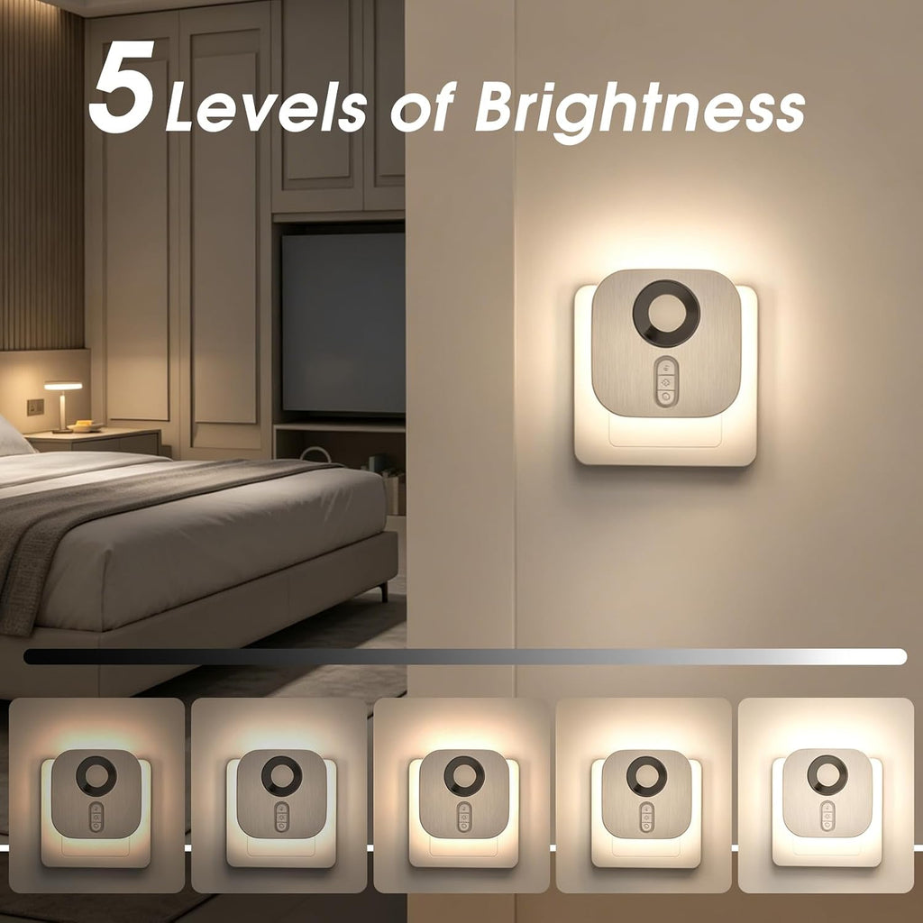 Plug-in LED Backit Night Light with Motion Sensor & Dusk to Dawn Sensor, Dimmable Warm White Nightight wth 5-Level dimming Adjustable Brightness for Bathroom, Bedroom, Hallway, Stairs (2 Pack)