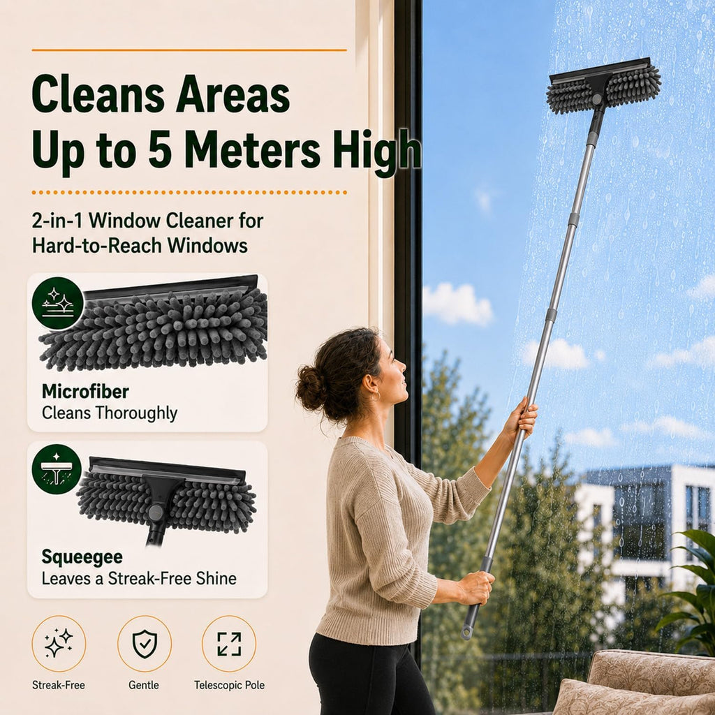 Cobweb Duster with Extension Pole,Window Squeegee, 3-in-1 Kit