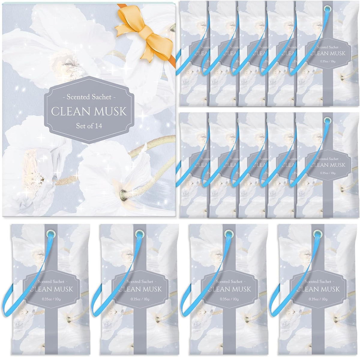 STRN Scented Sachets for Drawer and Closet, Clean Musk Scent 14-Pack