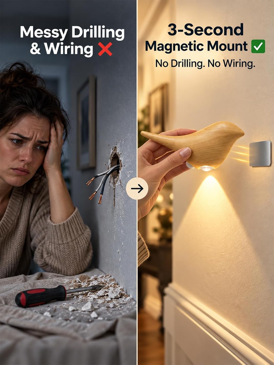 Cordless Small Wall Scones for Hallway: Magnetic Motion Sensor Bird Light