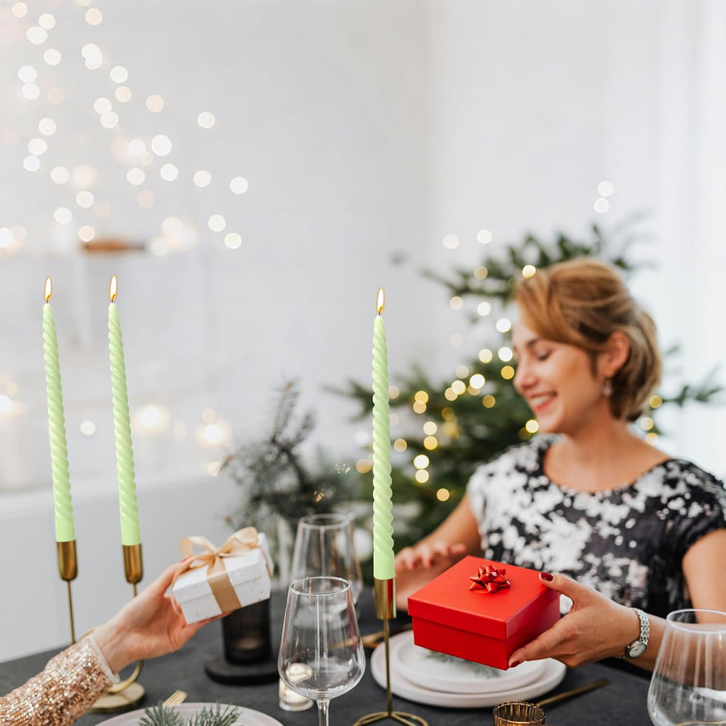 10 Inch light Green Taper Candle Set, 10 Pack Unscented Dripless Candlesticks for Family Dinner Parties Spring Home Decoration and Wedding