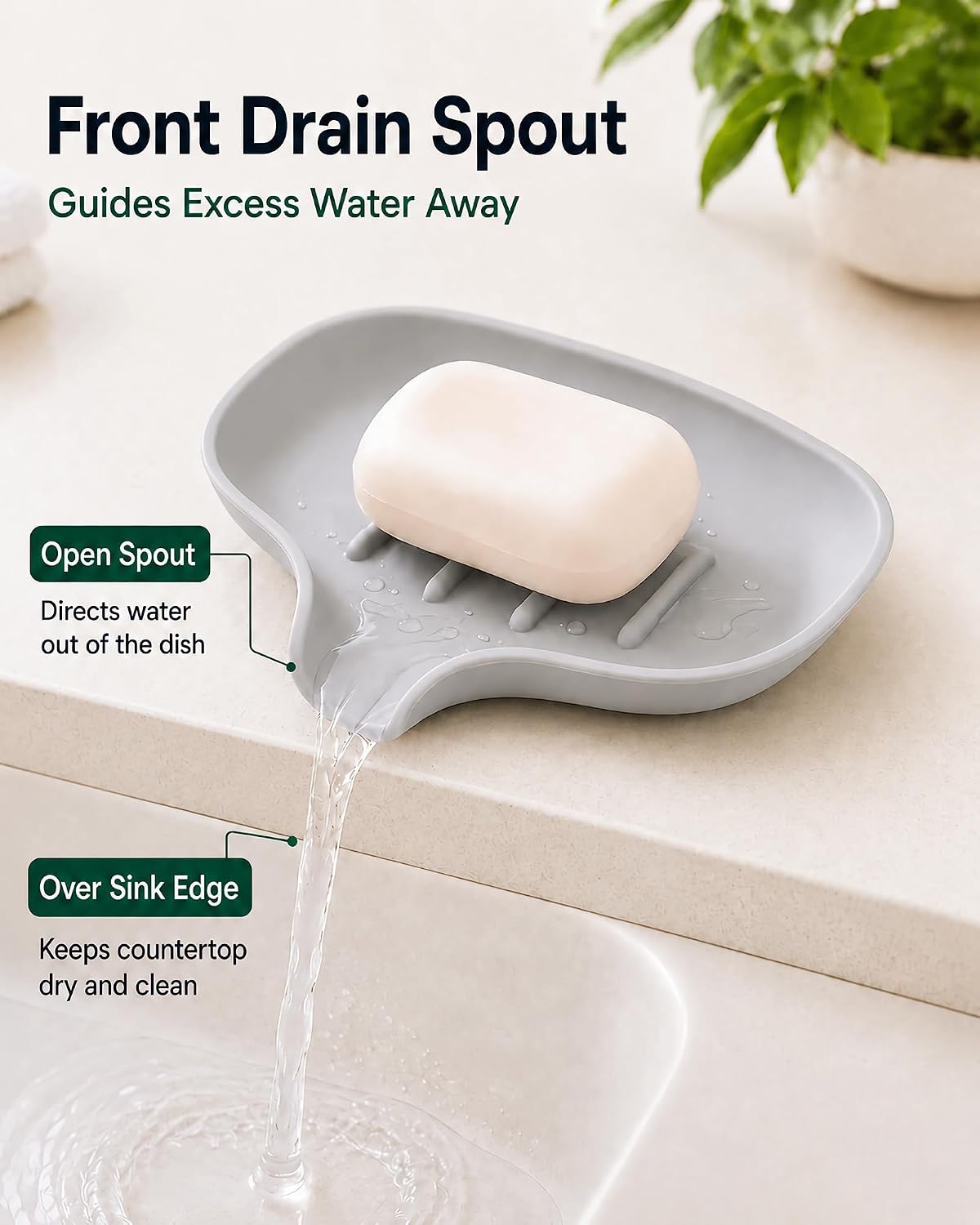 3 Pack Silicone Soap Dish for Shower, Bar Soap Holder with Drain Spout