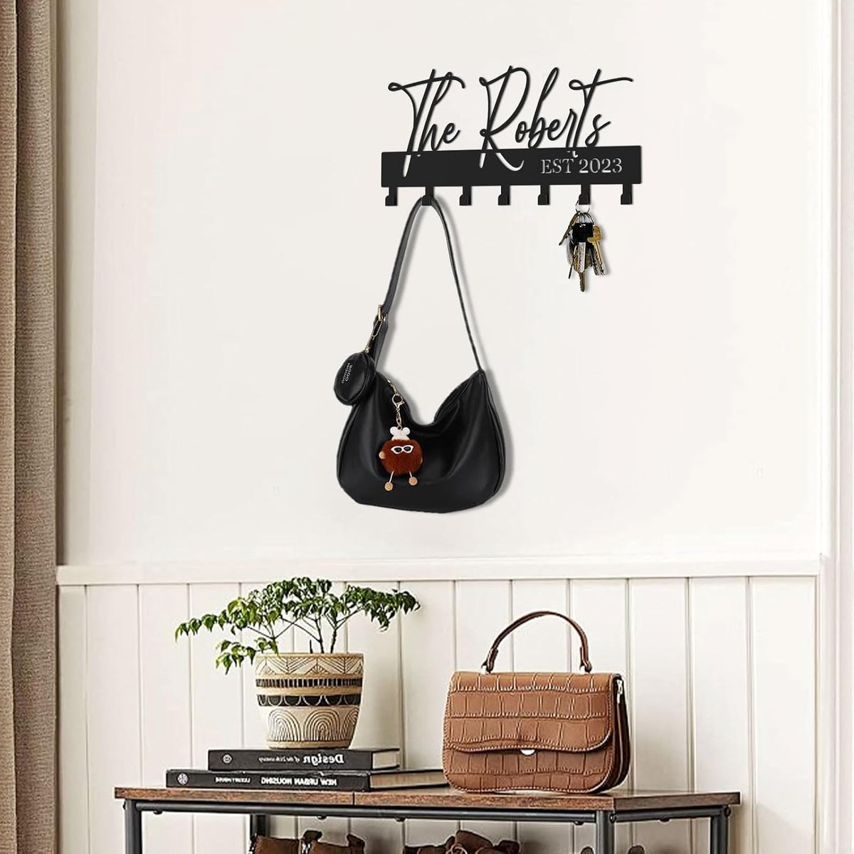 Customized Meaningful Phrase Key Hooks for Wall Decoration,Delicate Fashion Black Metal Key Holder Wall Mount,Modern Key Hanger for Hallway,Entryway,Office