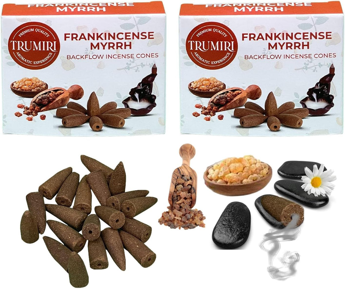 Frankincense Myrrh Backflow Incense - 20 Cones, Dual Pack of 10, Waterfall Effect