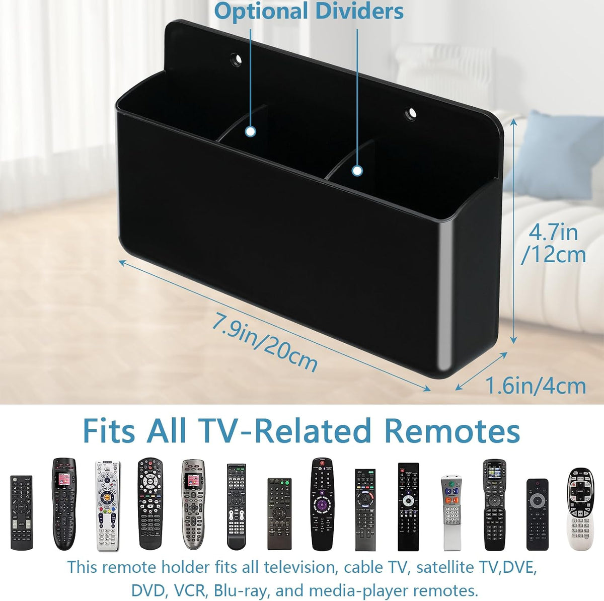 2Pcs Remote Control Holder Wall Mount, TV Remote Caddy Box Hollow Bottom Slot Easy Phone Charging, Self Adhesive Remote Holder,Wall Pen Holder Storage Accessories for Home Office School (White&Black)