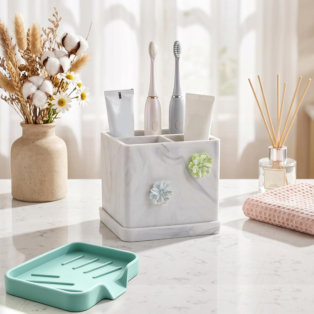 HO2ME Silicone Toothbrush Holder with Soap Dish, Flexible Organizer