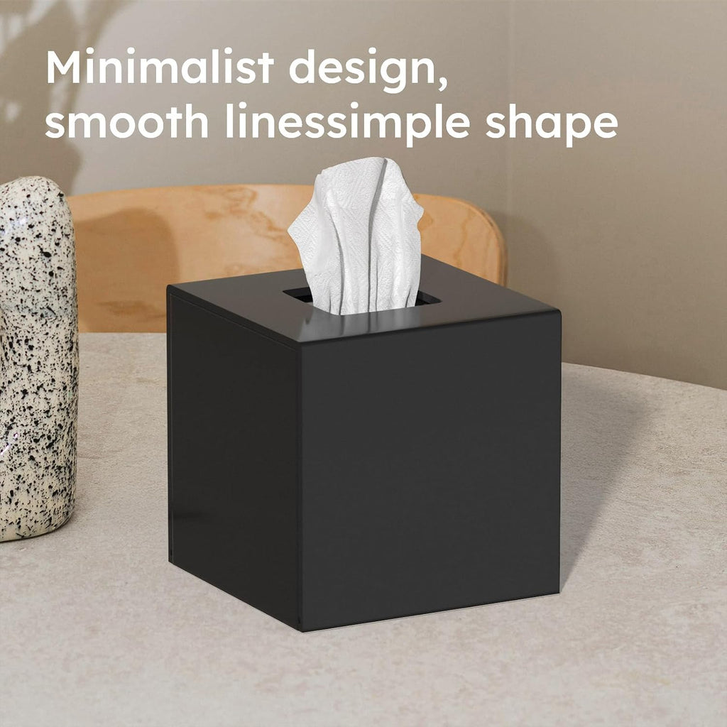 FEMELI Acrylic Square Tissue Boxs Covers Matte Black for Bathroom