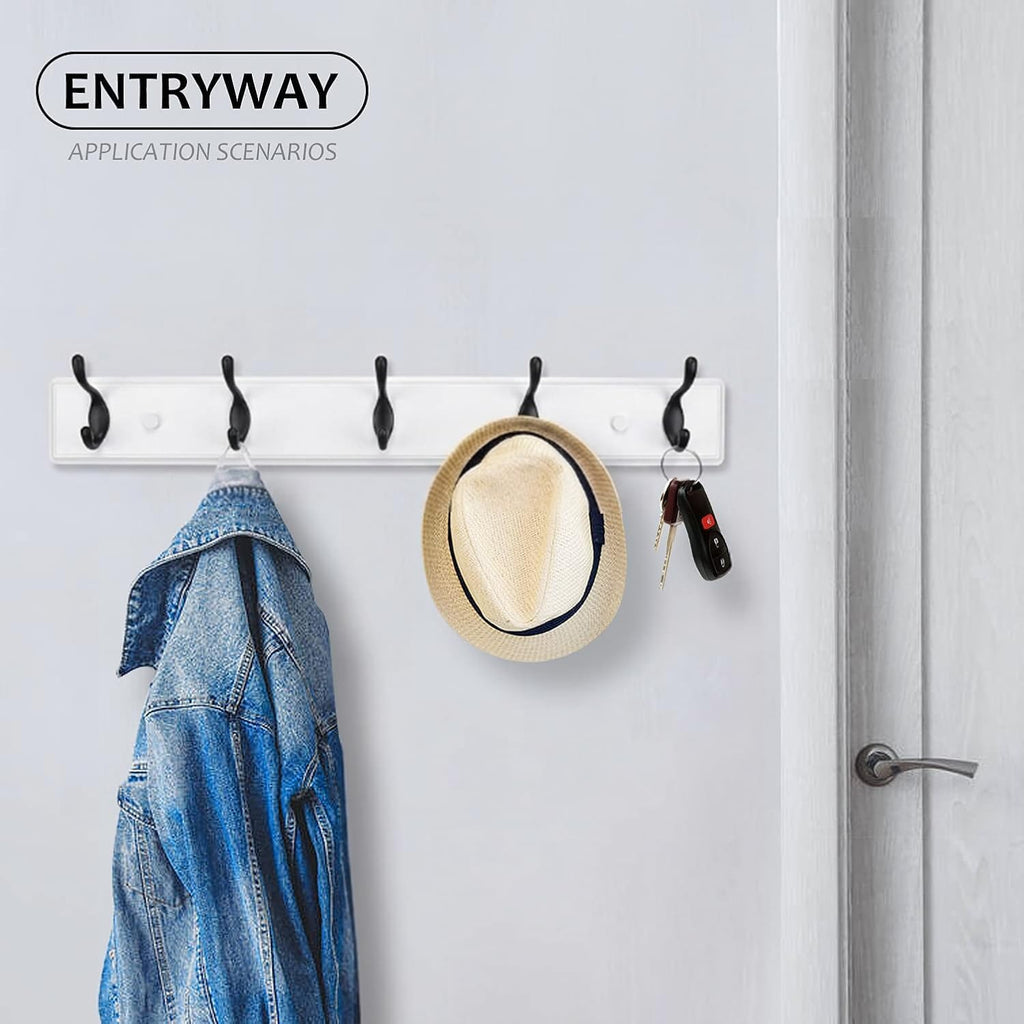 Heavy Duty Wooden Coat Rack, Wall-Mounted, Black Hook White Board, 24 Inch
