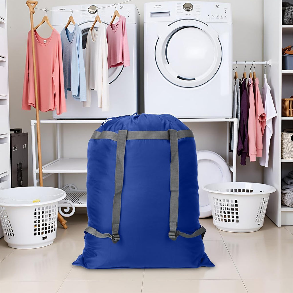 Laundry Bag Backpack, 27"x 34"Laundry Bag with Straps & Drawstring, Blue