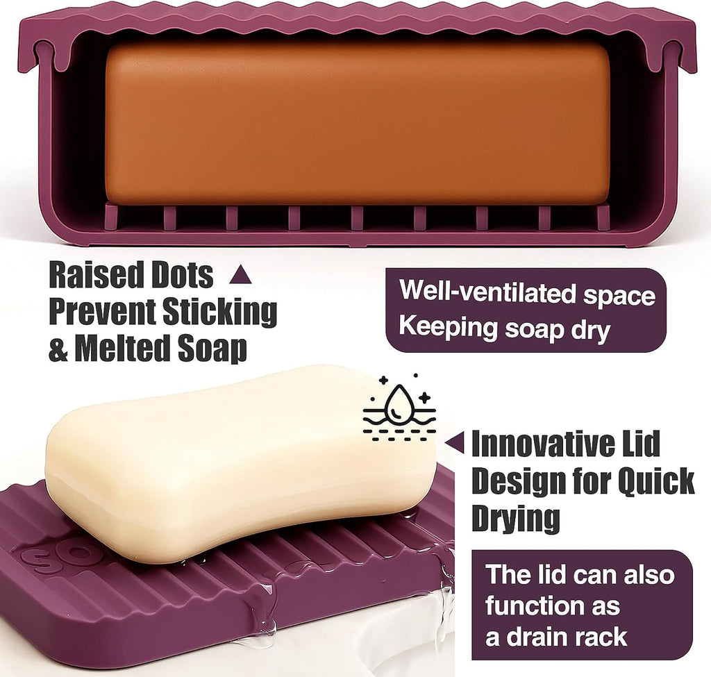 AIDIMMING Jumbo Silicone Travel Soap Case for 10 oz Soap Bars (Deep Purple)