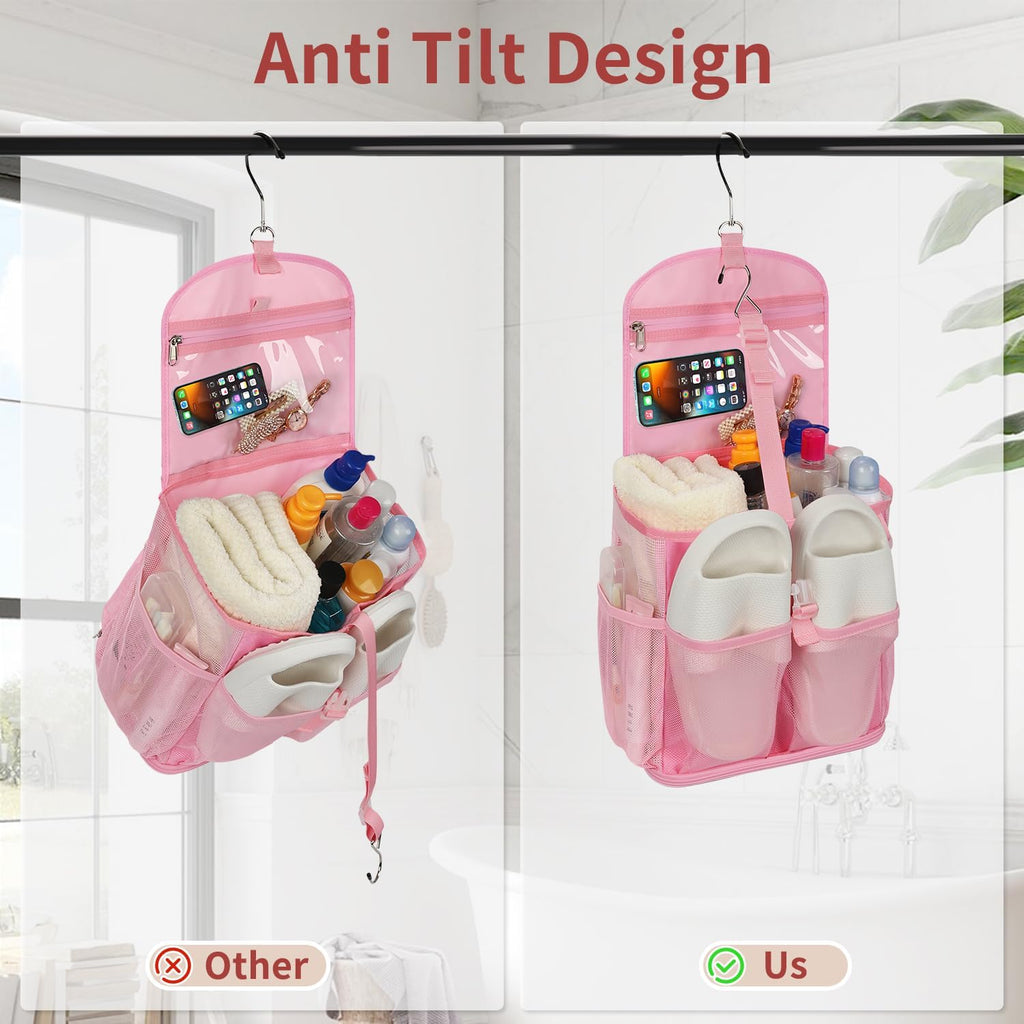 Hanging Mesh Shower Caddy Portable for College Dorm Room Essentials Pink