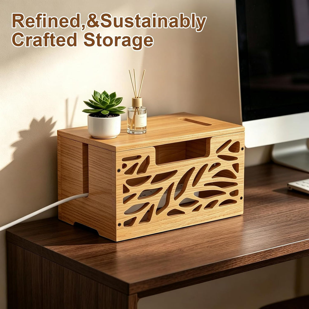 Large Cable Management Box, Wooden Cord Hider Box for Power Strip