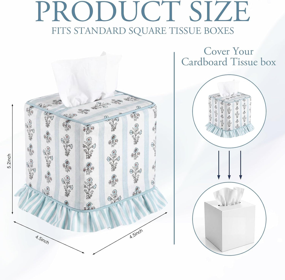 Grandmillennial Floral Ruffle Tissue Box Cover Block Printed