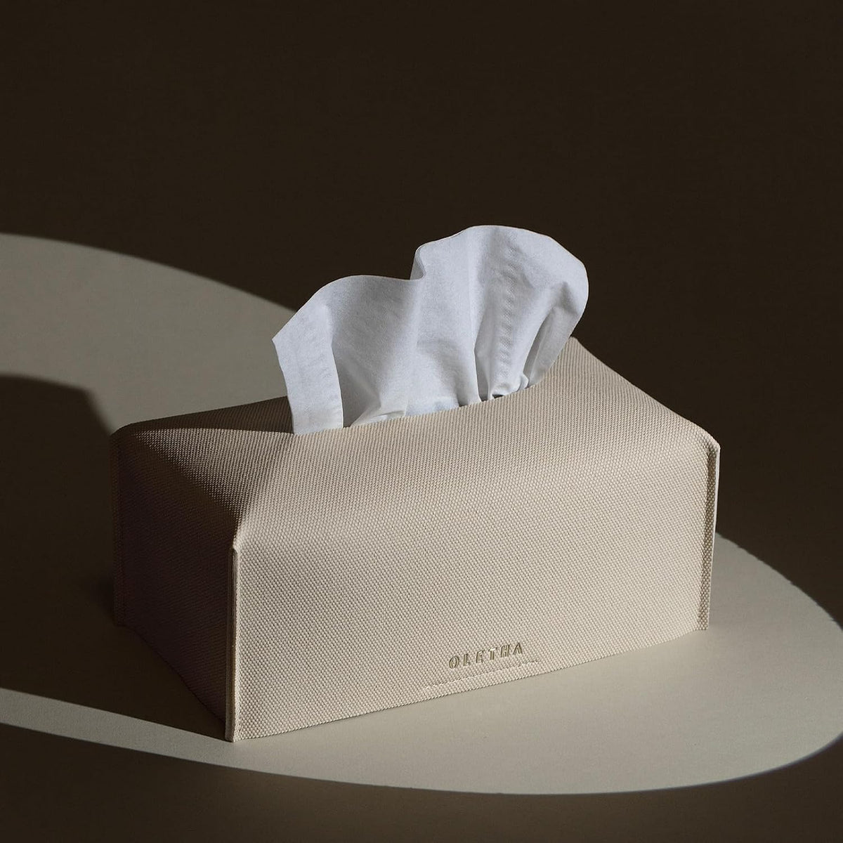 OLETHA Rectangle Tissue Box Cover, Canvas Grain, Greige, Standard Size