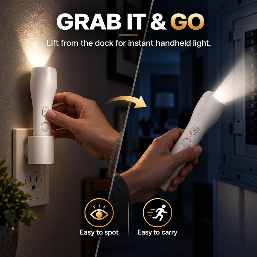 Plug In Motion Sensor Night Light, Emergency Flashlight for Power Outages