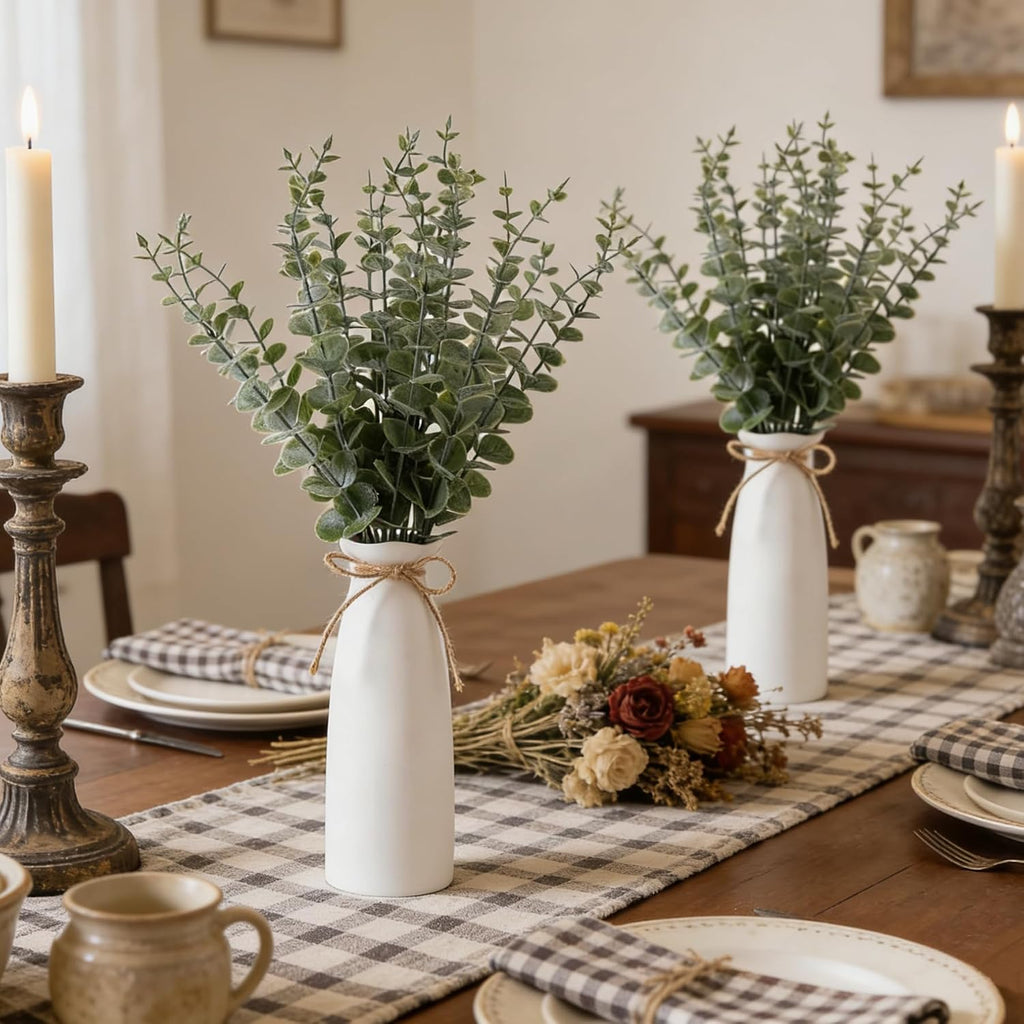Vase with Greenery,20pcs Artificial Eucalyptus Stems in White Vase 2 Packs, Boho Home Decor Plant, 19" Decorative Fake Plants for Home Farmhouse Mantle Centerpiece Decor