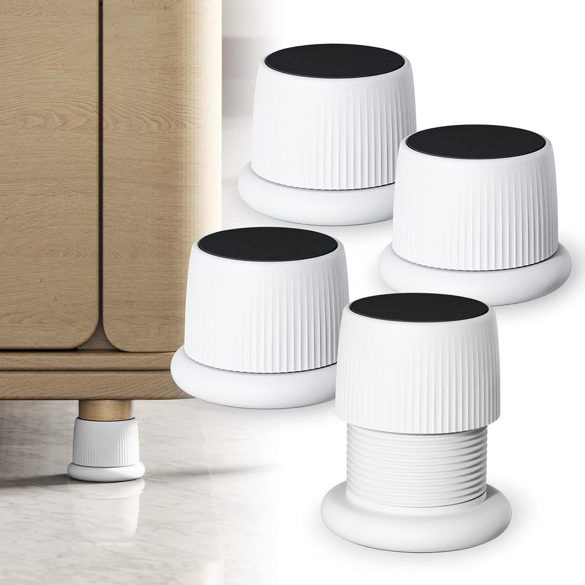 Adjustable Furniture Bed Risers 1.6-2.6 inch Durable Anti Slip-White 4 Pcs