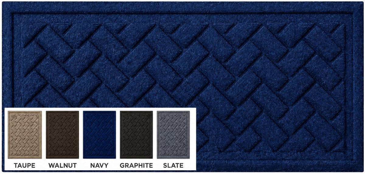 Artisan Entry Boot Tray Brick Design, Indoor Mats for Entryway, Durable & Easy to Clean Tray for Boots, Anti-Slip & Water-Resistant for Front Room, Made in The USA, 15" x 36", Navy, by Mats Inc.