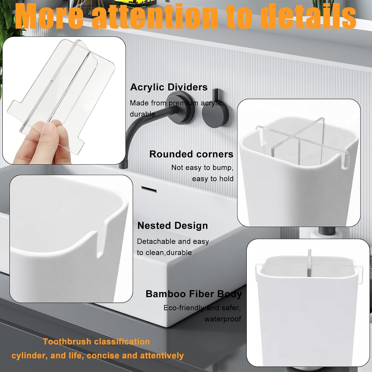 Toothbrush Holder for Bathroom,Clear Acrylic Detachable for Easy Cleaning Multi-Function Storage,4 Slots Electric Toothbrush and Toothpaste Organizer Caddy for Bathroom Vanity,Countertop