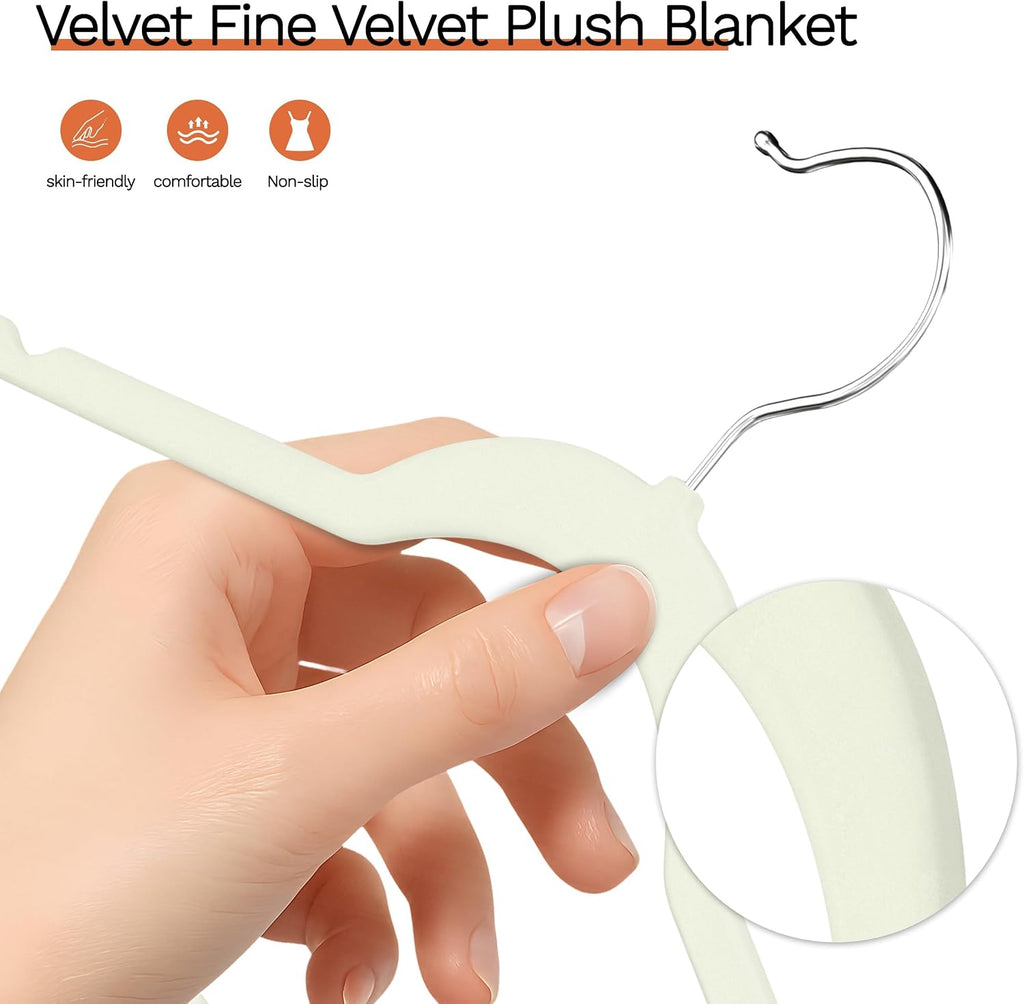 New Premium Velvet Hangers 60 Pack, Non Slip Clothes Hangers, Ivory