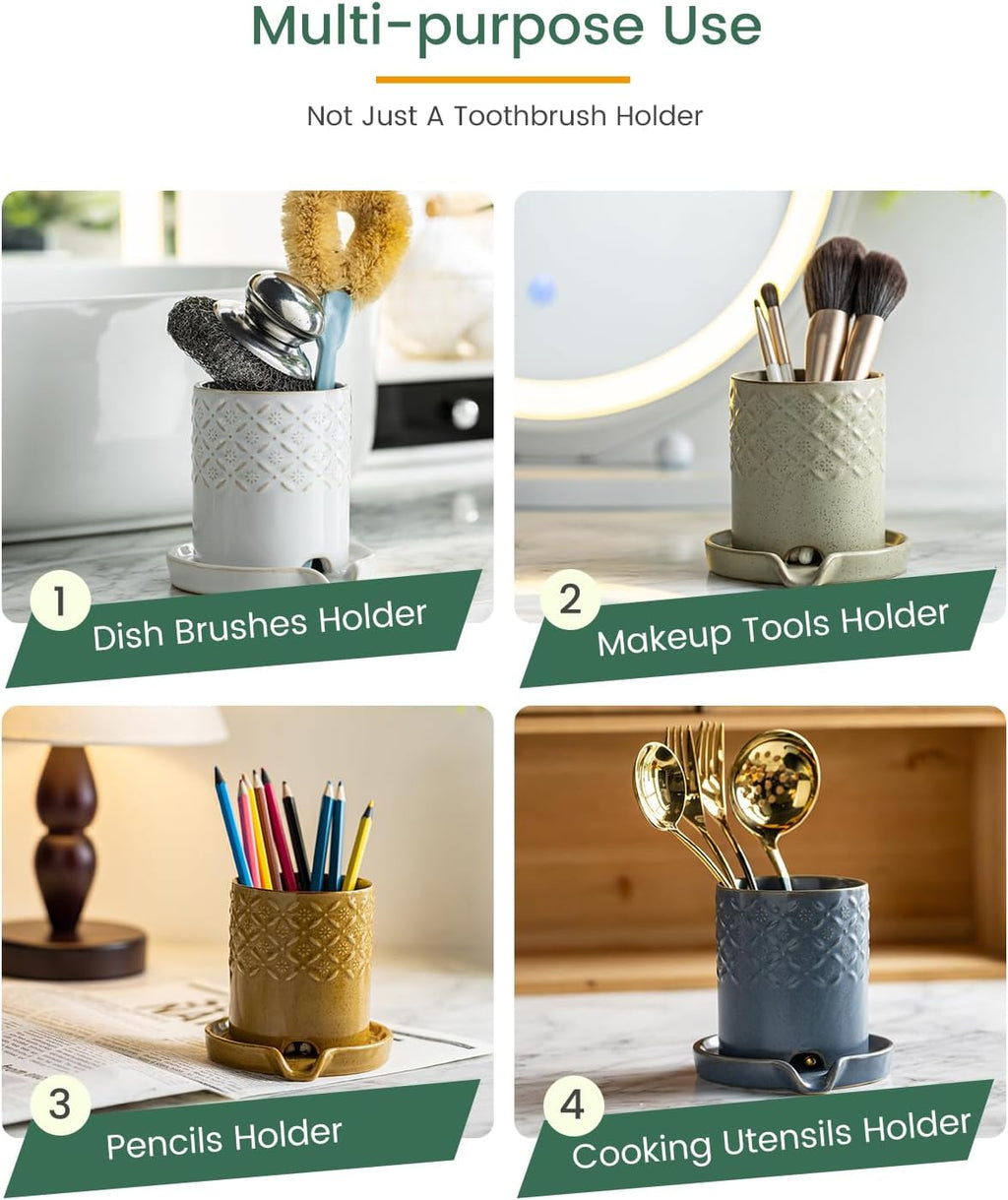 Zoeeker Toothbrush Holders for Bathrooms, Ceramic Toothbrush Holder Set