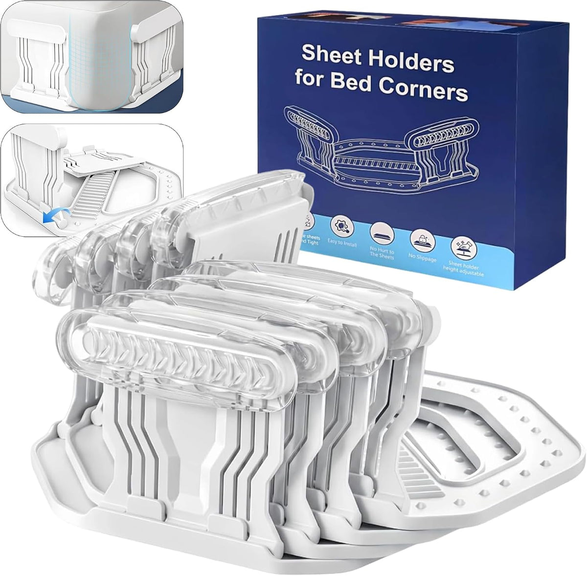 Bed Sheet Holders for Corners - Fitted Sheets Holder- 4Pcs Sheet Holders No More Loose Sheets, Easy Install for All Mattresses (Style 2)