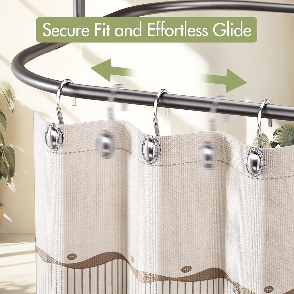 AmazerBath Chrome Shower Curtain Hooks, 12PCS Rust Proof Shower Curtain Rings, Decorative Modern Shower Curtain Hangers, Elliptical Heavy Duty Design Convenient for Bathroom Kitchen Wardrobe