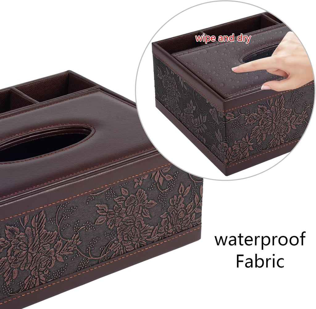 Tissue Box Cover Rectangle Retro Tissue Box Holder PU Leather Facial Tissues Organizer,Multifunctional Remote Control Stationery Storage Box,Home Office Supplies Car Napkin Caddy