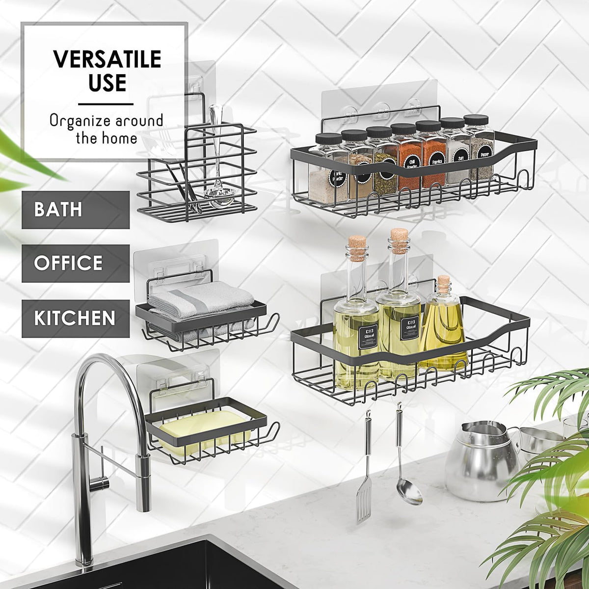 Clara Clark Shower Caddy Adhesive Organizer, Large Capacity Shower Rack, Rustproof Stainless Steel Shelves