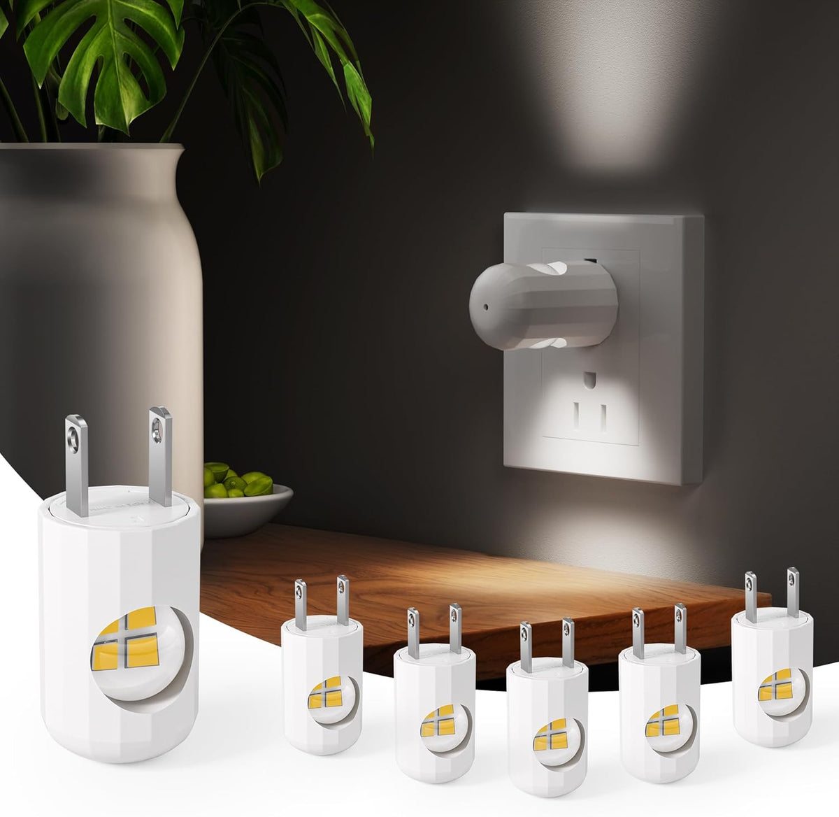 GEPLAD 6-Pack LED Night Light Plug-in Wall with Dusk-to-Dawn Light Sensor