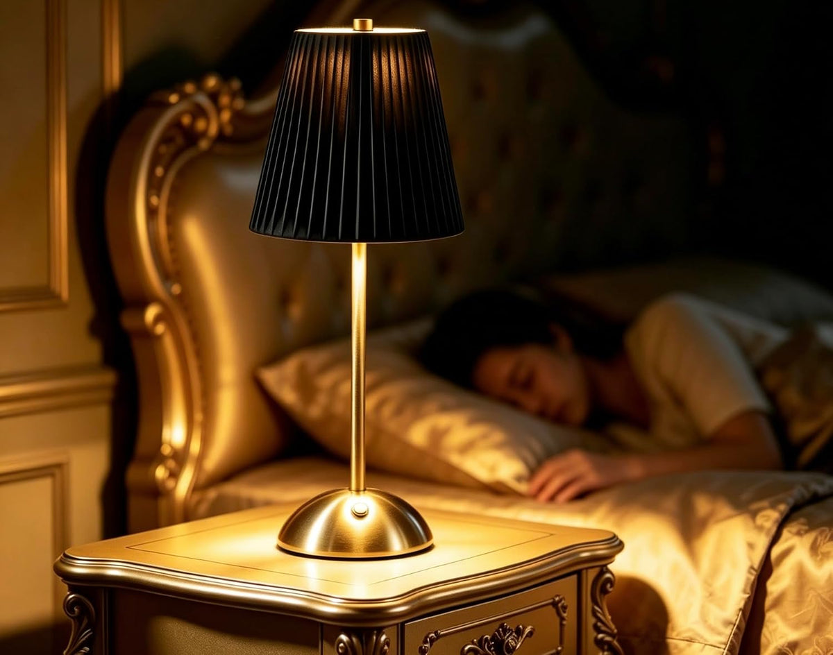 Cordless LED Table Lamp with Dimmer, Built-in Rechargeable Battery, 3-Level Brightness, Patio Table Lamp, Bedside Night Lamp, Ambient Light for Restaurant, Antique Brass (Black)