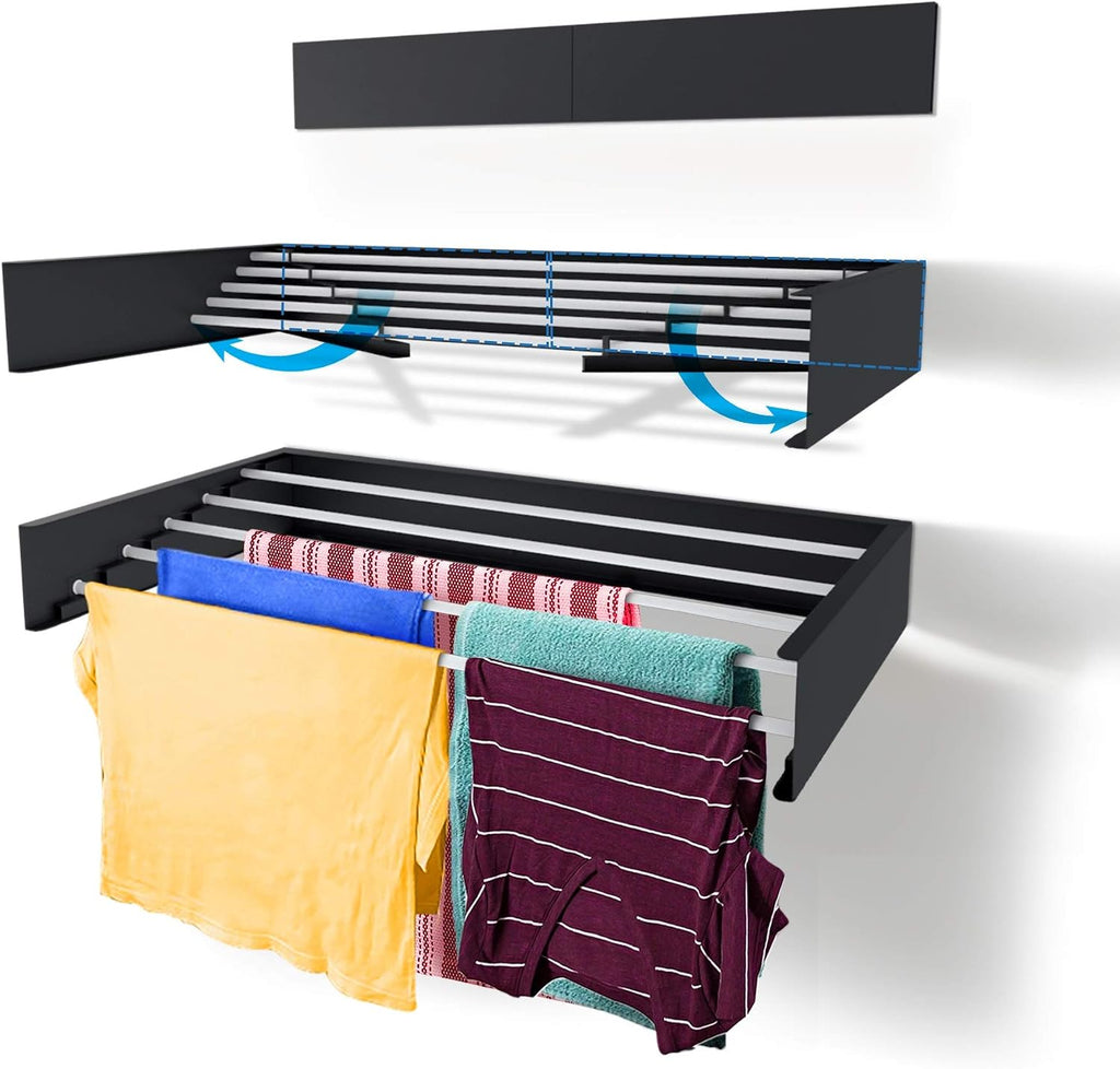 Step Up Laundry Drying Rack (27.5-INCH Industrial Gray), Wall Mounted, Retractable Clothes Drying Rack, 40lbs Load Capacity, 11.6 Linear Ft, Comes with Long Screwdriver Bit