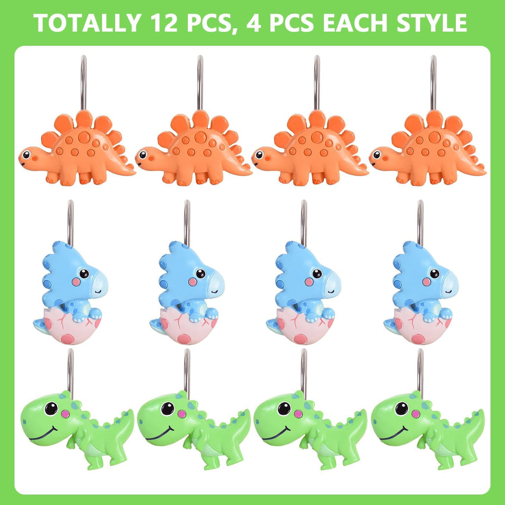 12-Piece Dinosaur Shower Curtain Hooks for Bathroom