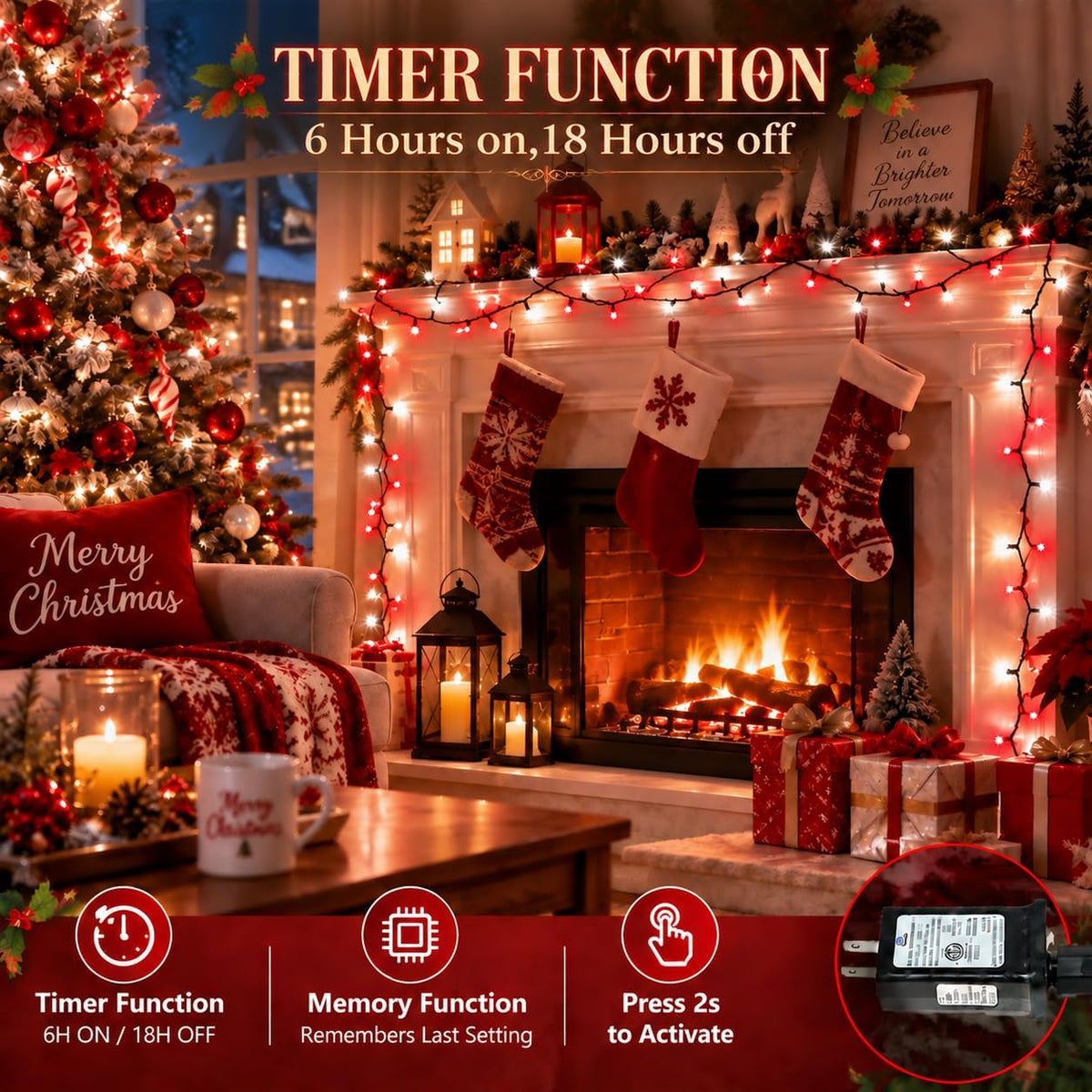 OZS Connectable 2-Pack 164Ft 400LED Christmas String Lights, Red & White
