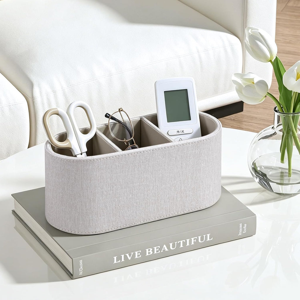Remote Control Holder Pen Pencil Holder Desk Organizer Caddy(Linen)