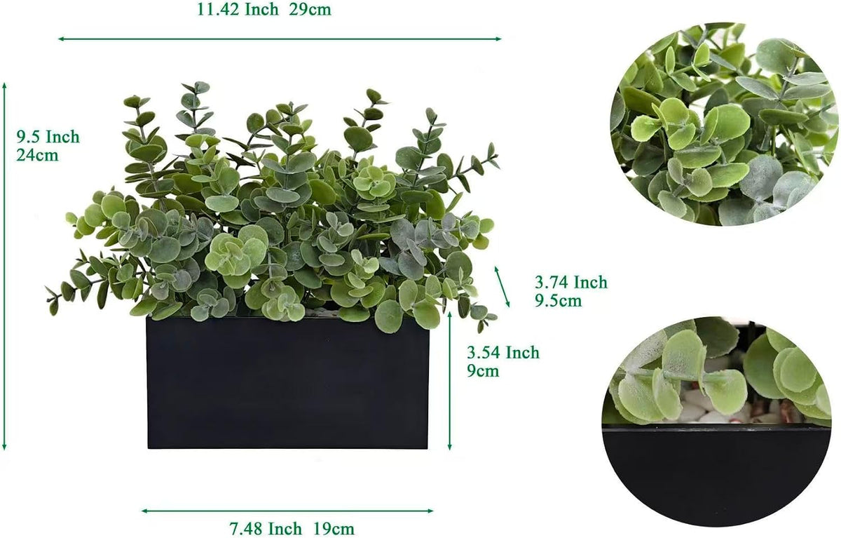 365 Blooming Decor Fake Eucalyptus Plants in Black Planter Box - Luxury Potted Artificial Eucalyptus Greenery with Real Pebbles for Farmhouse Bathroom, Shelf, Windowsill Décor//No Assembly Required//
