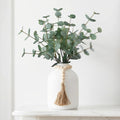 6 Pcs Artificial Eucalyptus Stems in Large White Vase ,18" Artificial Greenery Stems Centerpieces Fake Eucalyptus Stems 9 in Tall Vase Home Decor Coffee Table Kitchen Table Centerpieces Decor (White)