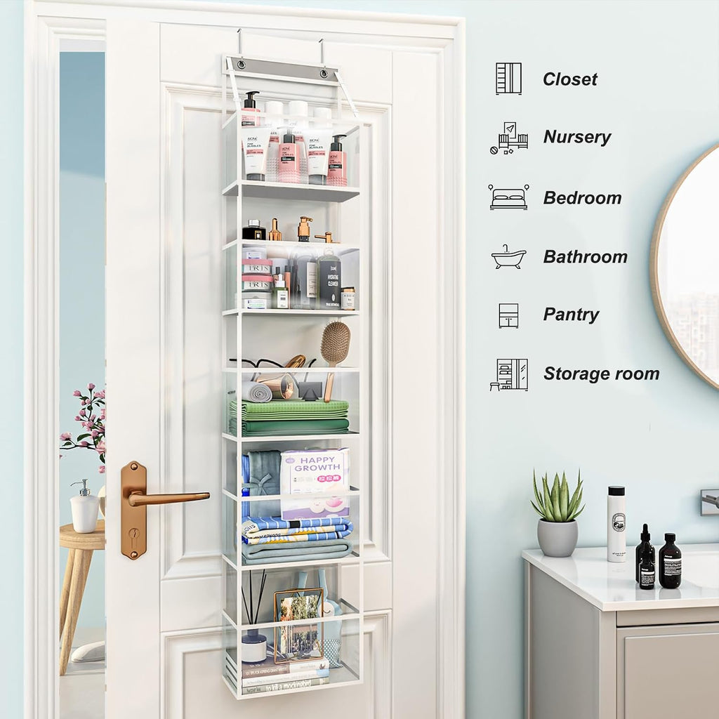 Fixwal 5-Shelf Over The Door Hanging Pantry Organizer, Room Organizer with Clear Plastic Pockets, 25lb Ultra Sturdy & Large Capacity for Closet, Bedroom, Nursery, Bathroom and Sundries