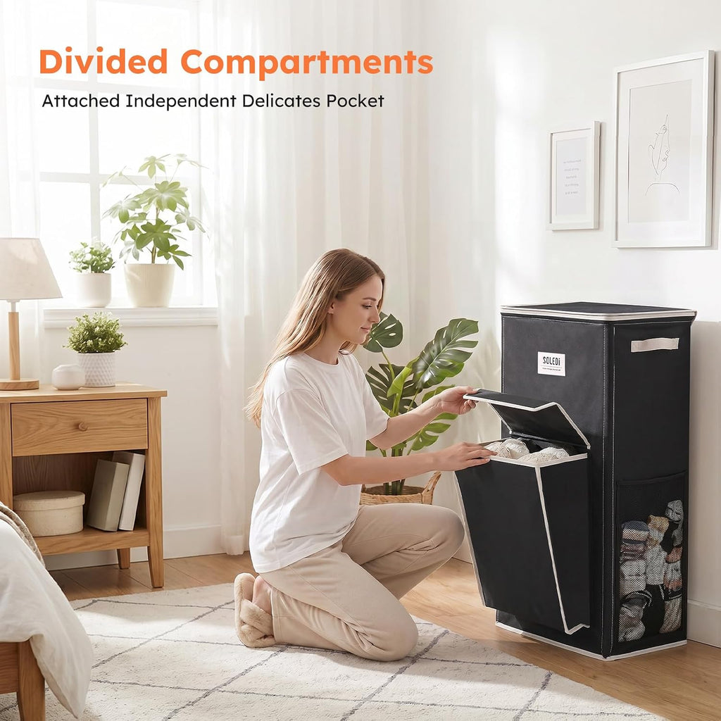 SOLEDI 120L Laundry Hamper with Lid & Delicates Compartment Laundry Basket