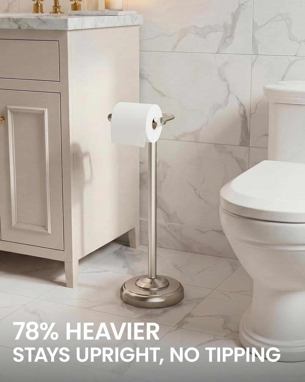 Brushed Nickel Toilet Paper Holder Stand Freestanding, Weighted Base, 22 in