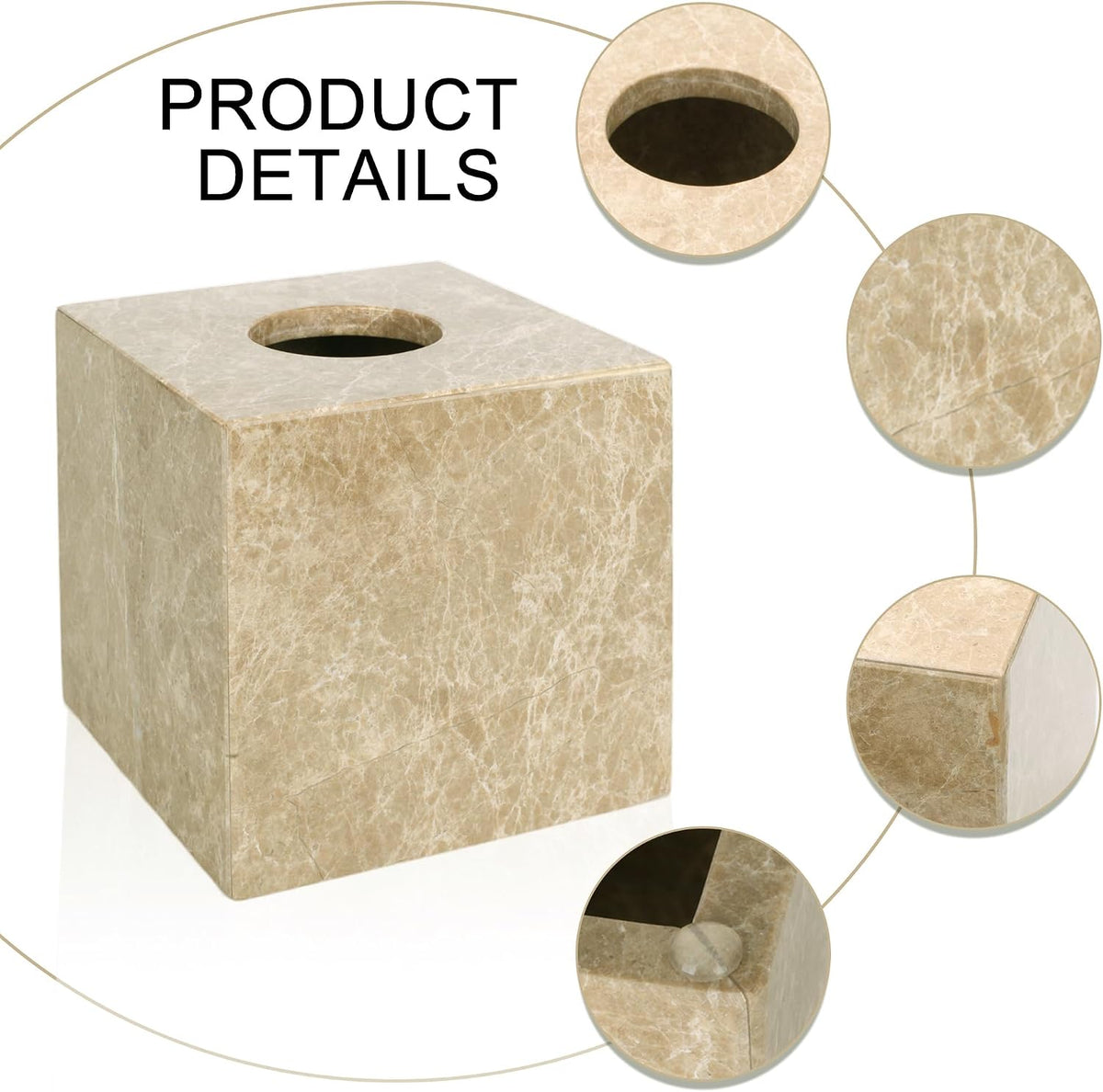 Natural Marble Tissue Box Holder Cover with Open Bottom
