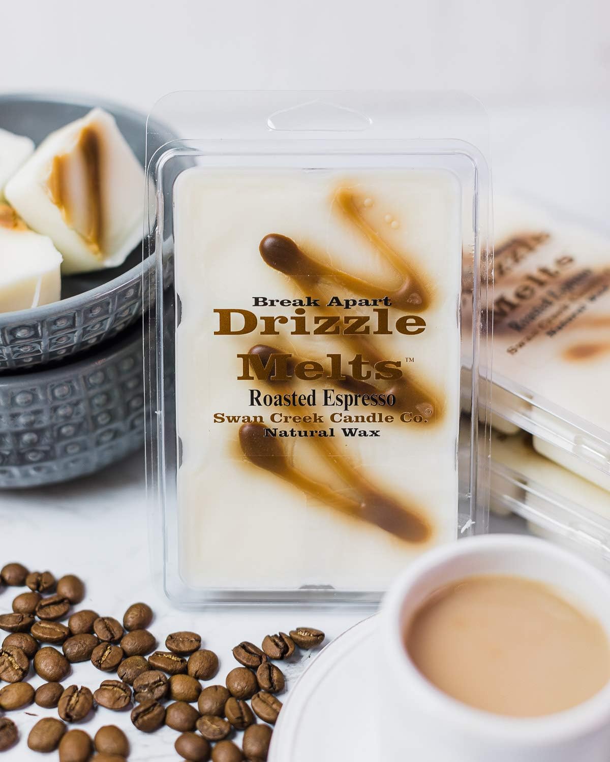 Swan Creek Roasted Espresso 5.25oz Drizzle Melts 4-Pack | Soy Wax Melts Herbal Fragrance for The Home | Coffee Scented Break Apart Soybean Wax | Made in The USA