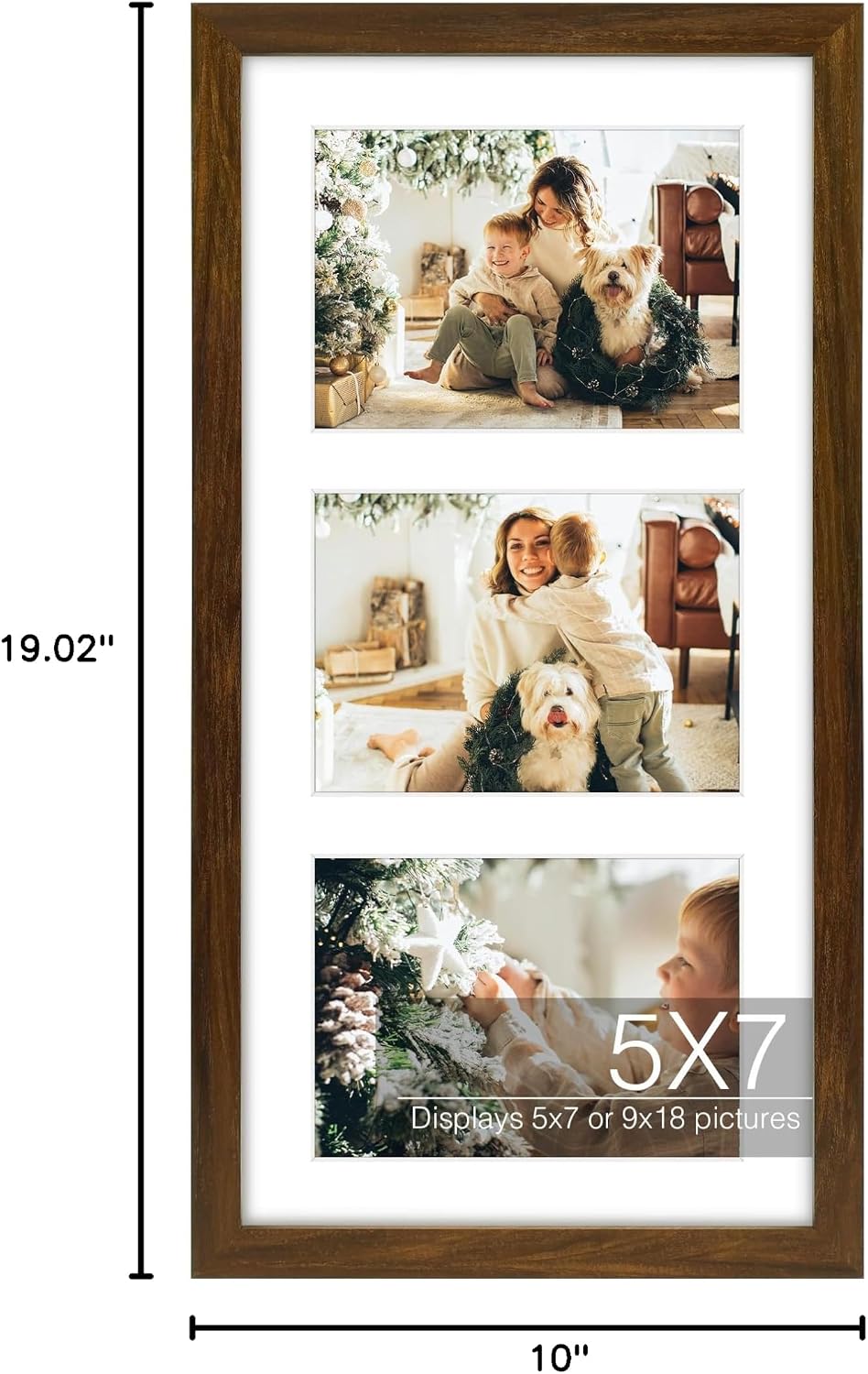Golden State Art 9x18 Brown Wood Frame - for Three 5x7 Pictures, 1 Pack