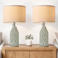 Modern Ceramic Table Lamps Set of 2 for Living Room Bedroom, Green